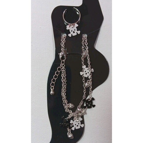 Anklet And Toe Ring Set Skull And Crossbones Costume Jewelry - Picture 1 of 2